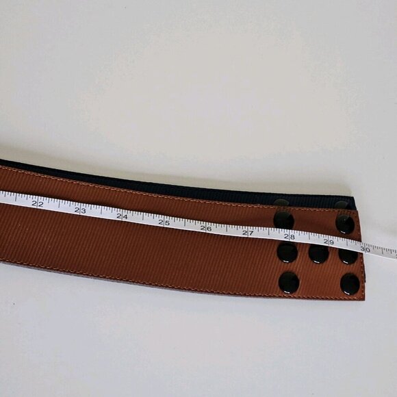 Belt Womens Lot of 2 Brown Navy Textured Ribbed Outside Snap Buttons France VTG main image 10